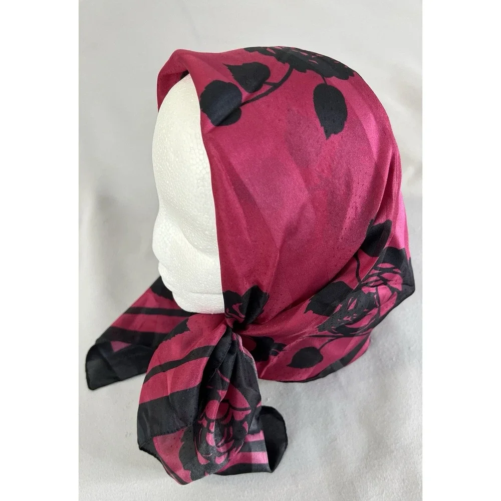 Vintage‎ Made In Italy Square Scarf Hot Pink Floral 100% Polyester  30